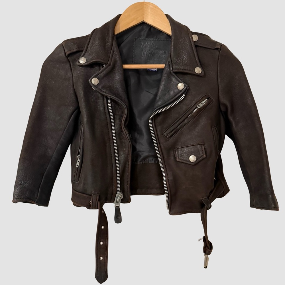 Branded Garments Kids Brown Biker Leather Jacket Sz 6